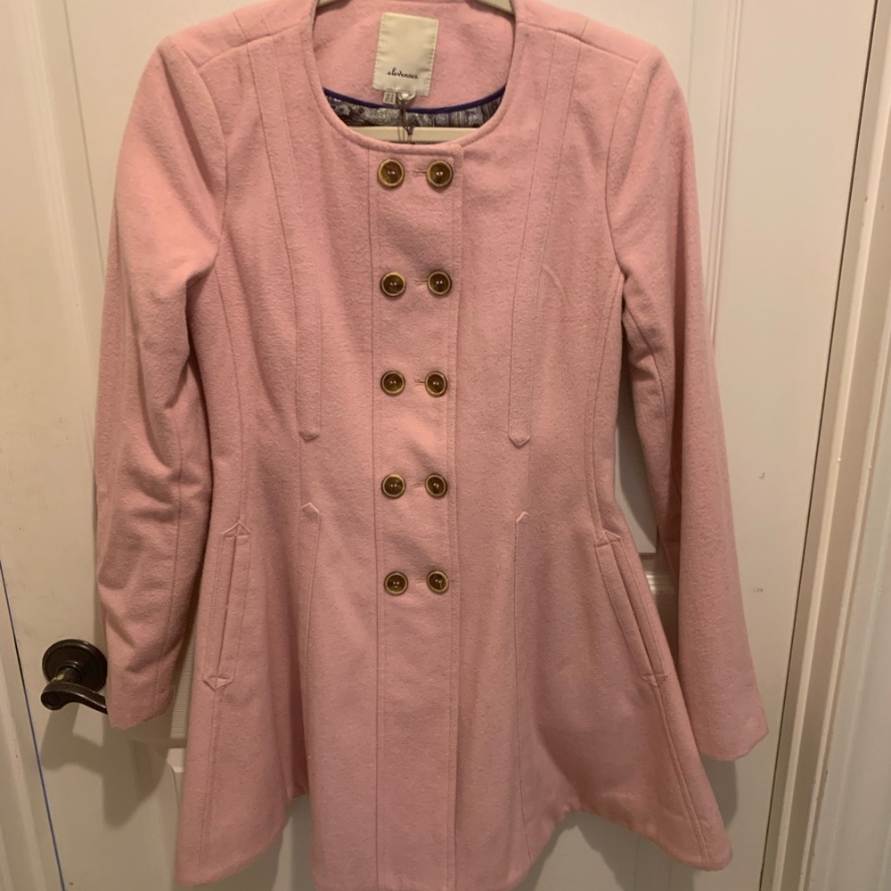 Anthropologie Pink Double-Breasted Pea Coat